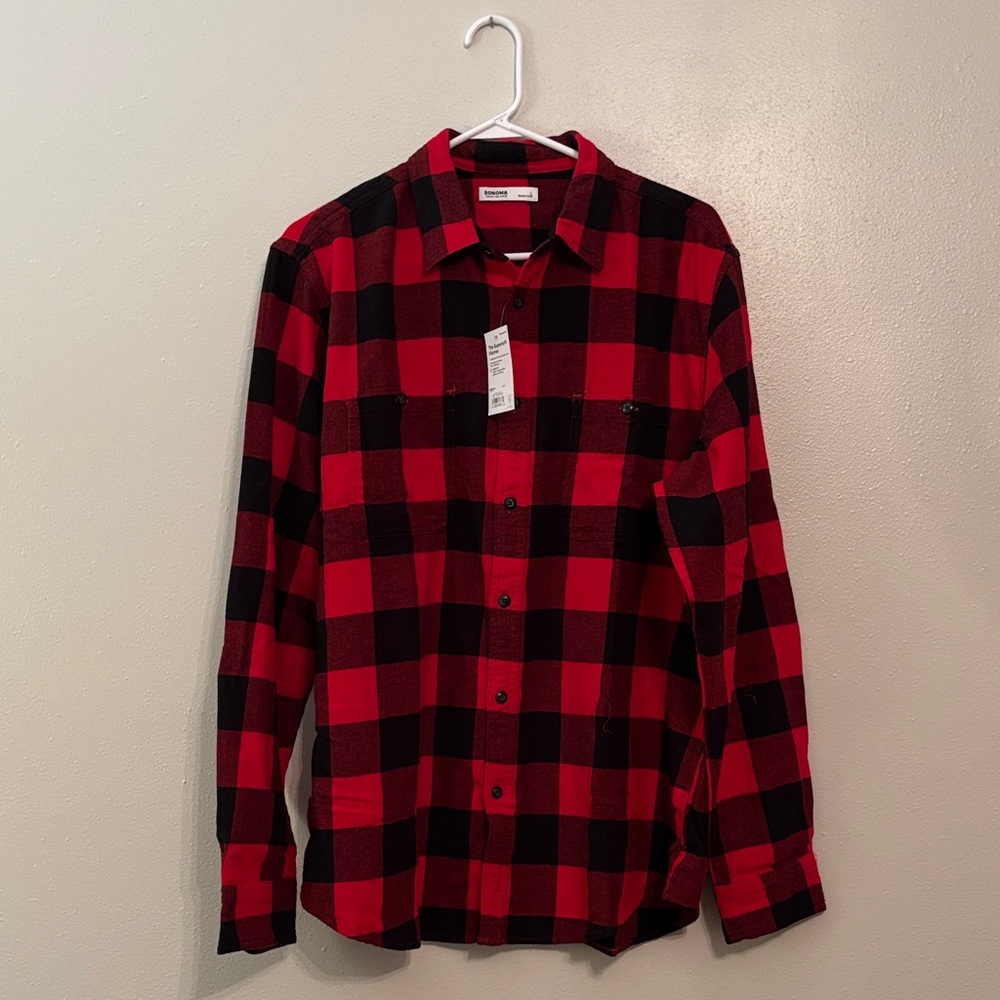 Sonoma‎ Red and Black Plaid Men's Shirt Sz Large